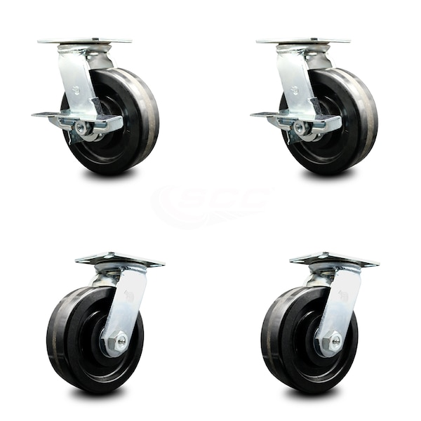 8 Inch Phenolic Wheel Heavy Duty Top Plate Swivel Caster Set with 2 Brakes SCC